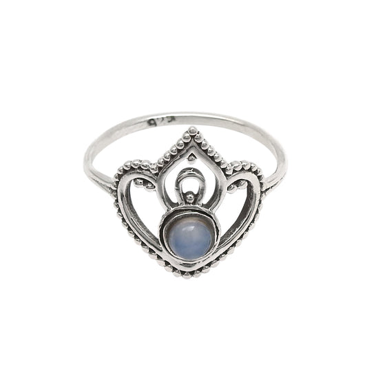 Round Chalcedony Gemstone Solid Sterling Silver Crown Bezel Band Ring