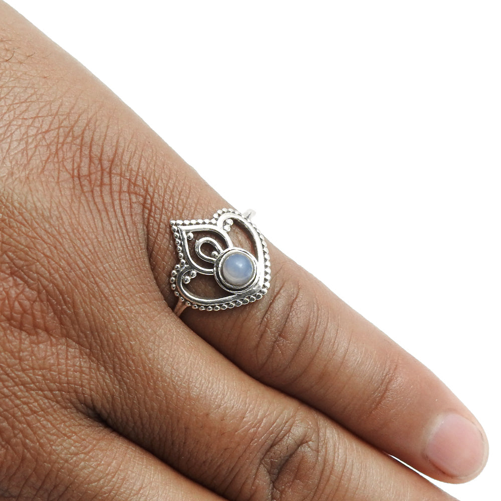 Round Chalcedony Gemstone Solid Sterling Silver Crown Bezel Band Ring