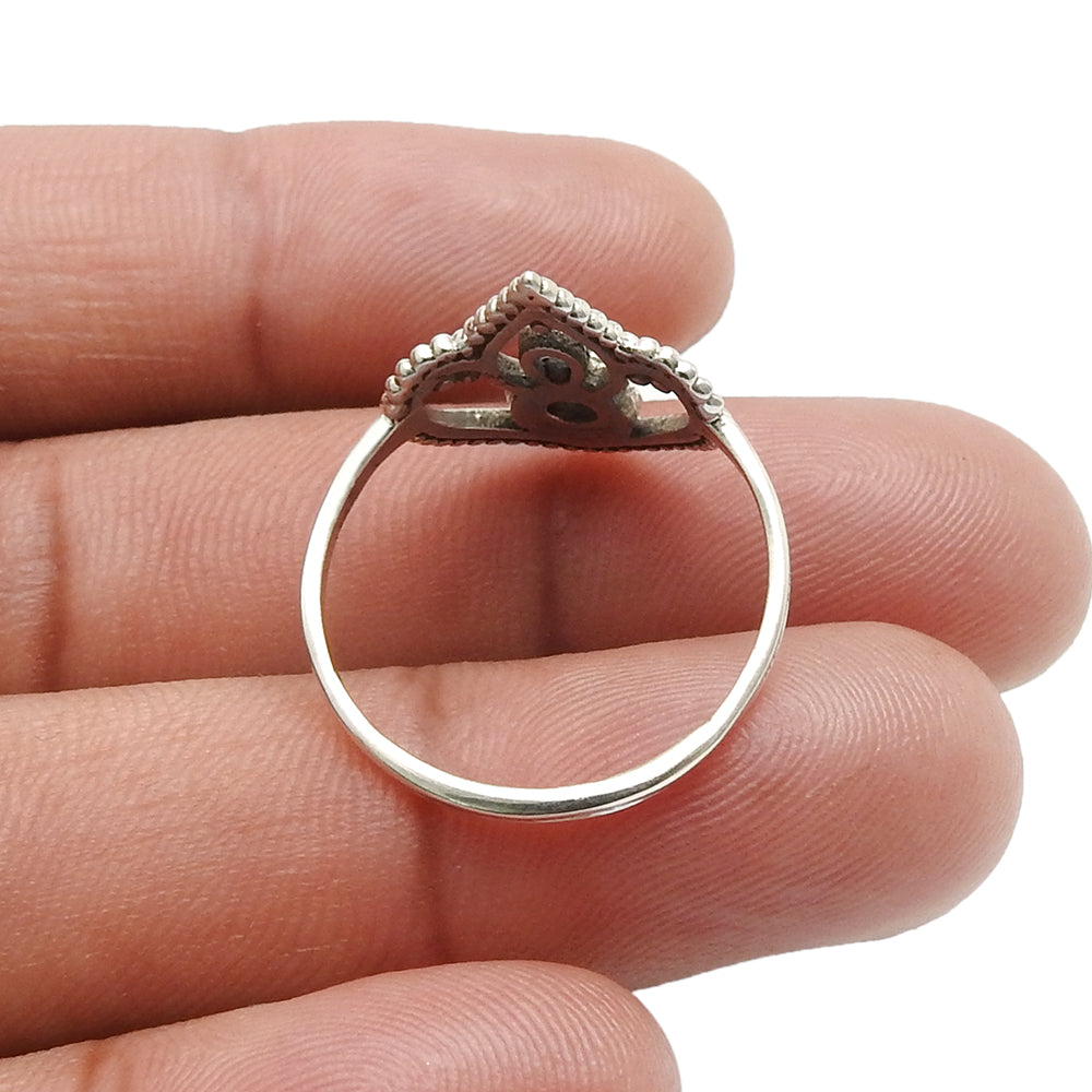 Round Chalcedony Gemstone Solid Sterling Silver Crown Bezel Band Ring