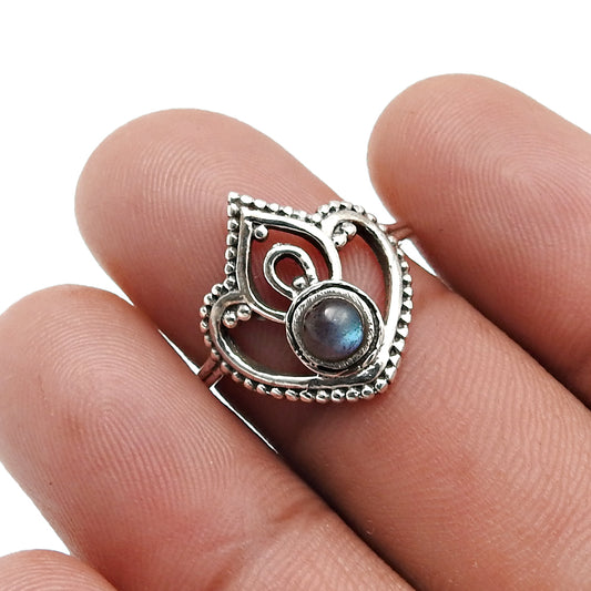 Labradorite Gemstone 925 Solid Silver Band Crown Boho Ring Jewelry