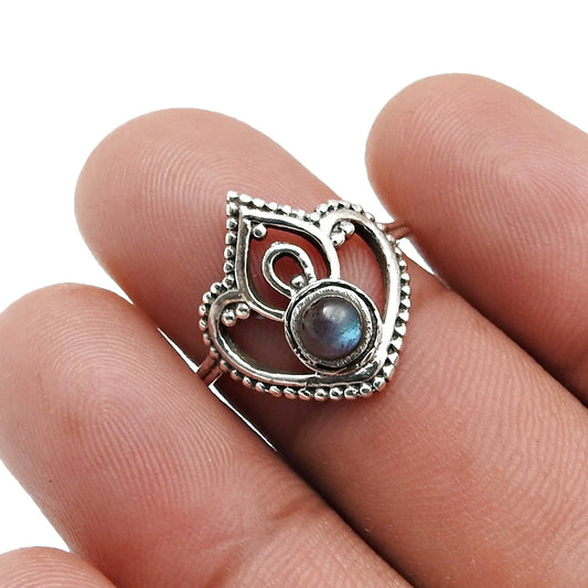 Labradorite Gemstone 925 Solid Silver Band Crown Boho Ring Jewelry