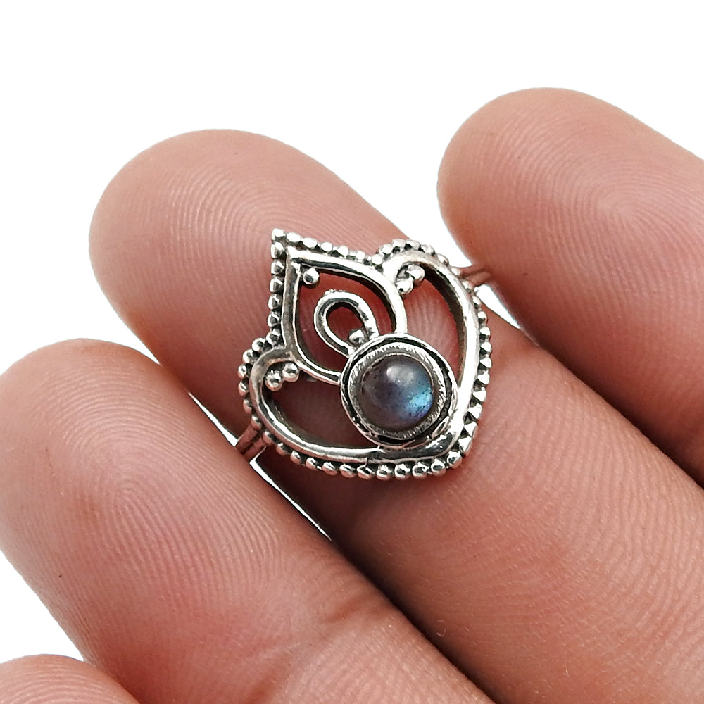 Labradorite Gemstone 925 Solid Silver Band Crown Boho Ring Jewelry