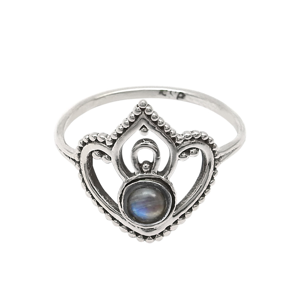 Rainbow Moonstone Gemstone Bezel Crown Daughter Band New Ring Solid Silver
