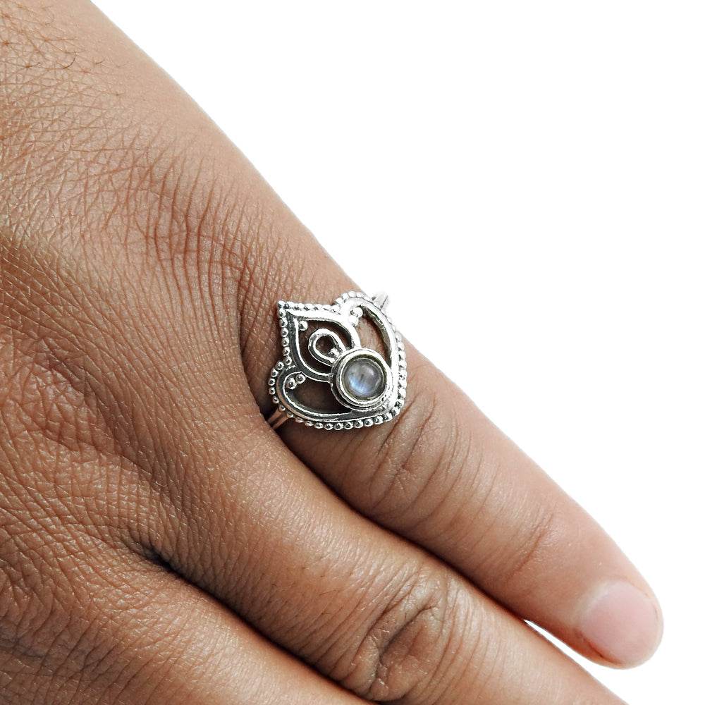 Rainbow Moonstone Gemstone Bezel Crown Daughter Band New Ring Solid Silver