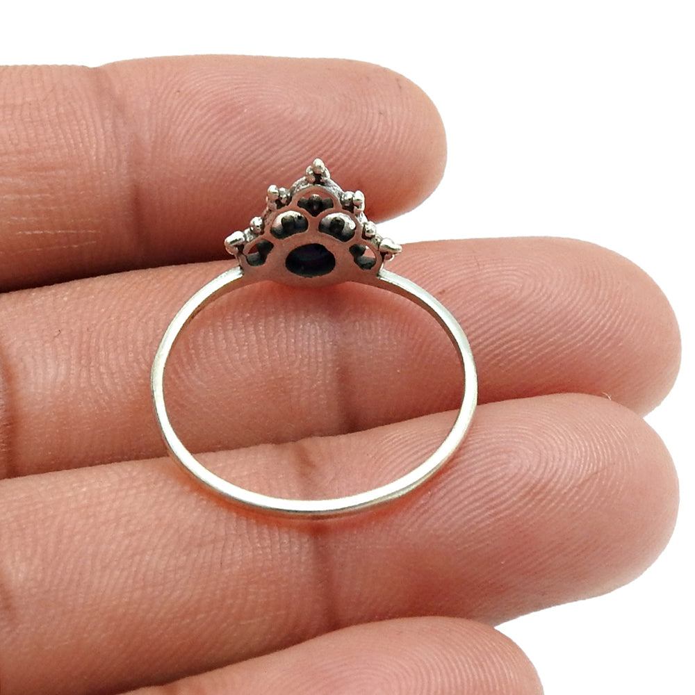 Round Turquoise Gemstone Solid Sterling Silver Wife Crown Bezel Band Ring