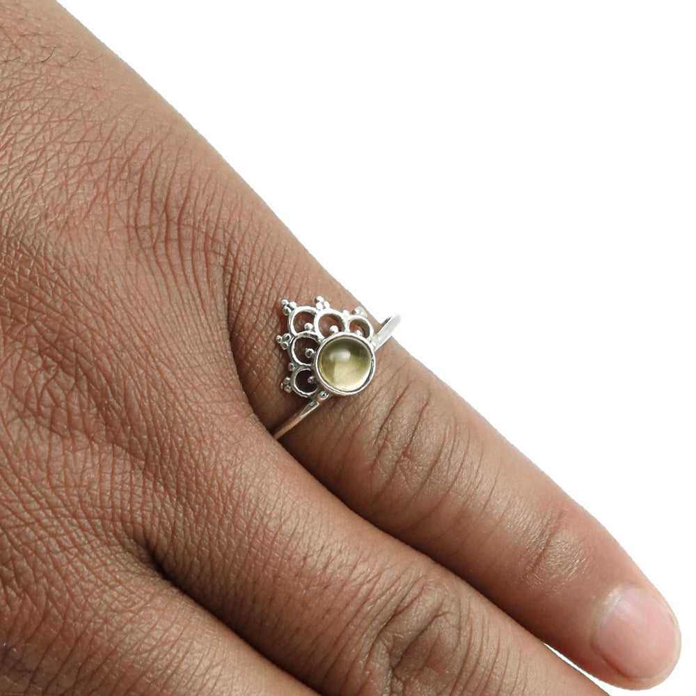 Round November Citrine Stone Band Mother Crown Ring 925 Sterling Silver