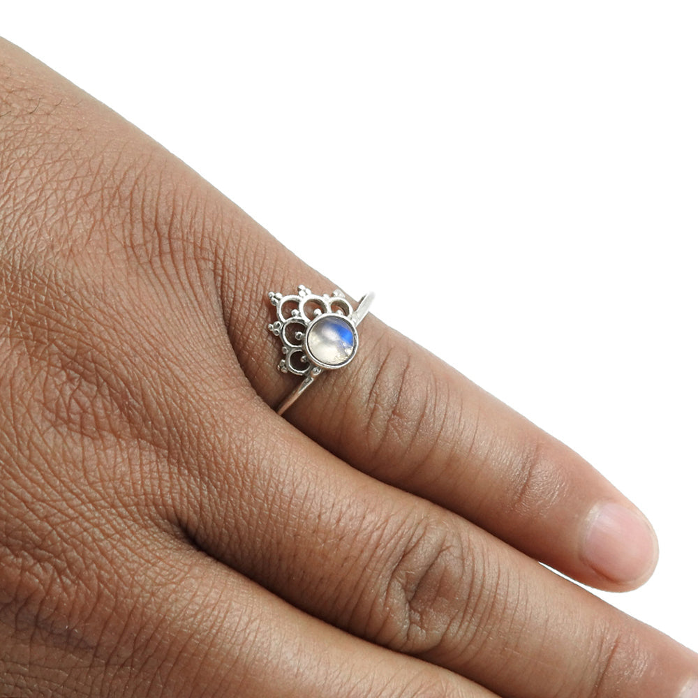 Labradorite Gemstone Engagement Band Crown New Ring Solid Sterling Silver