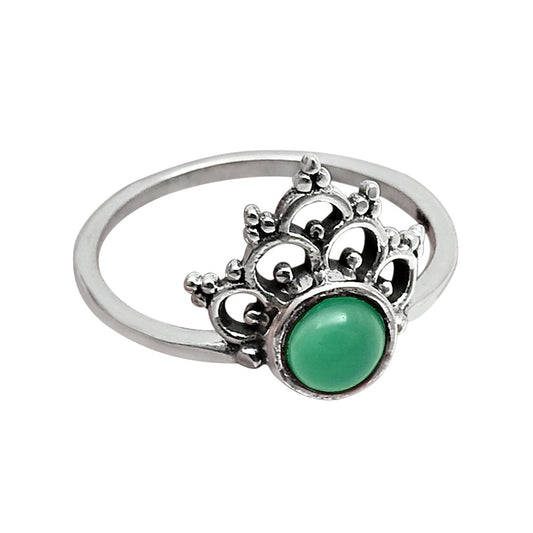 Natural Green Onyx Art Deco Band Statement Crown Ring 925 Sterling Silver