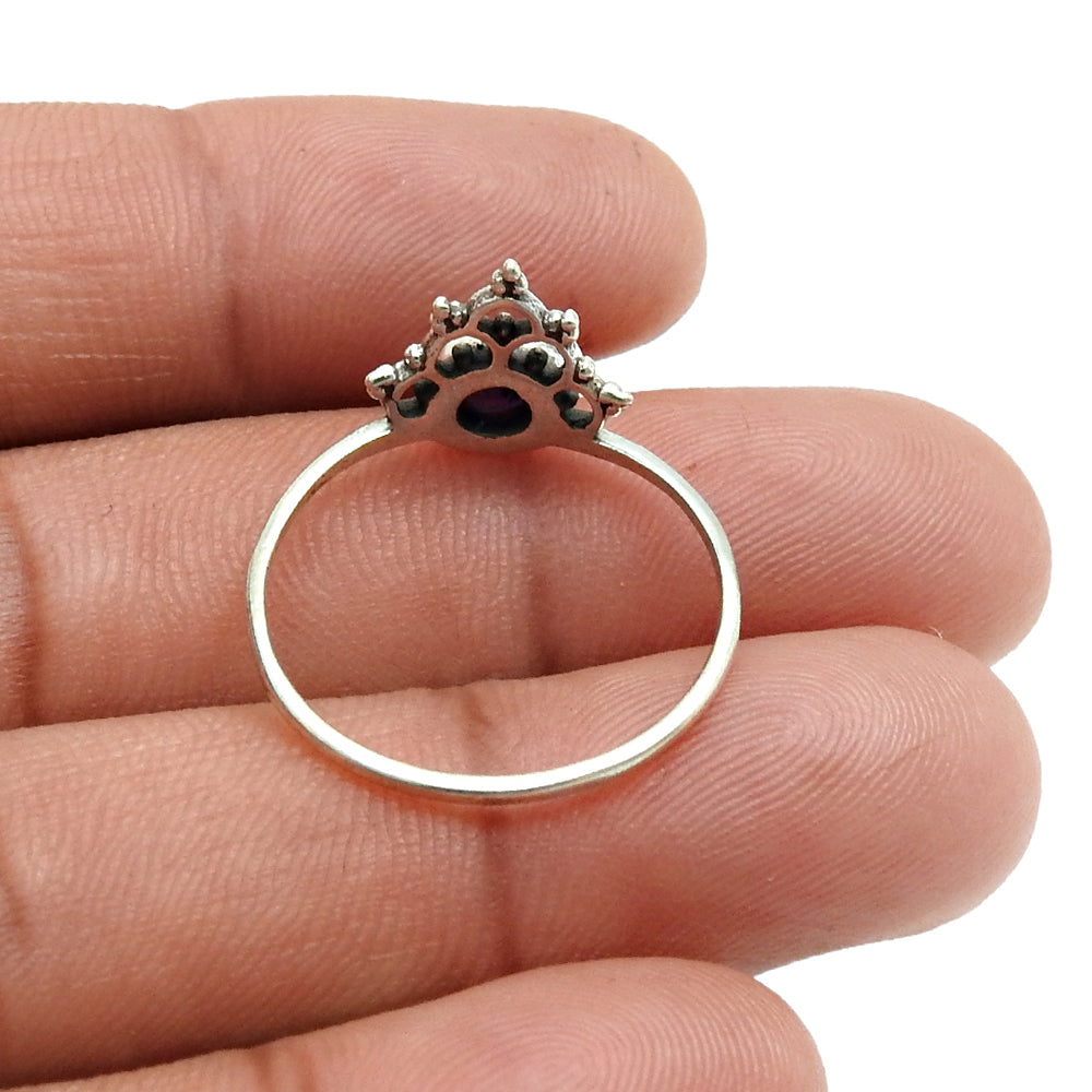 Round Throat Chakra Lapis Lazuli Gemstone Crown Wife Band Ring 925 Silver