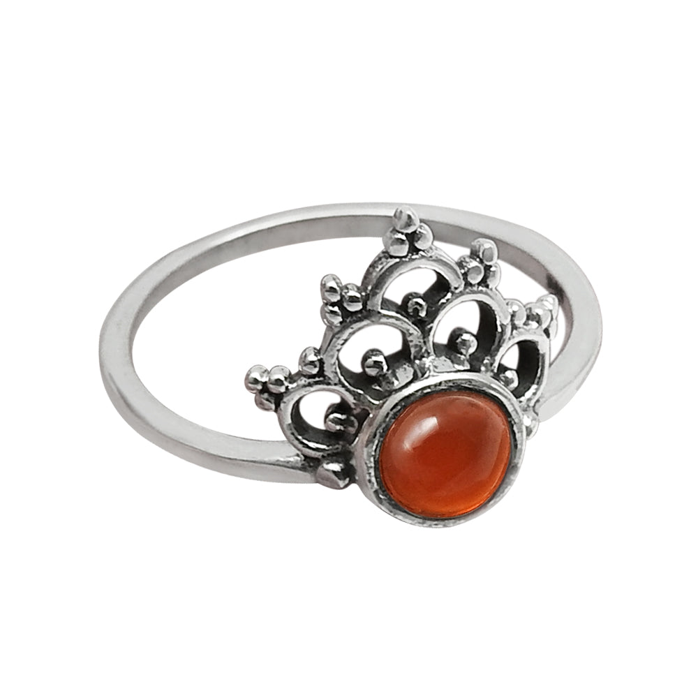Carnelian Gemstone 925 Sterling Silver Daughter Band Anniversary Crown Ring