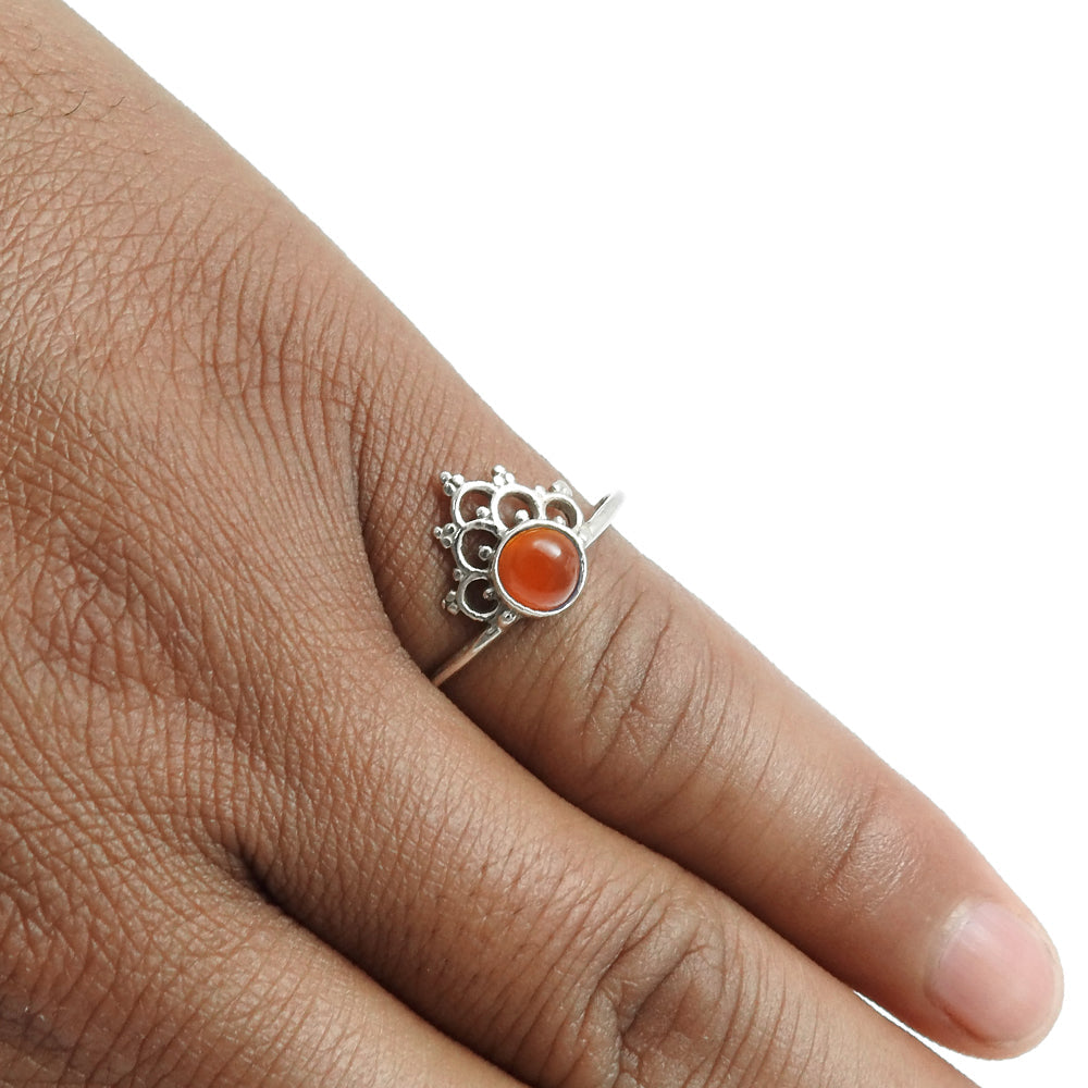 Carnelian Gemstone 925 Sterling Silver Daughter Band Anniversary Crown Ring