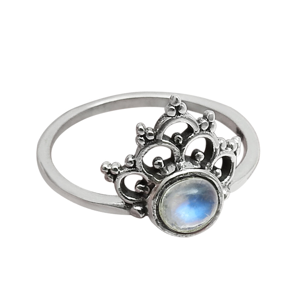 Rainbow Moonstone Stone Wife Crown Statement Wedding Band Ring Solid Silver