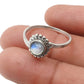 Round Natural Rainbow Moonstone Band Flower Boho Ring Solid Sterling Silver