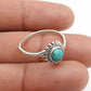Round Turquoise Stone Solid Sterling Silver Bezel Band Wife Flower Ring