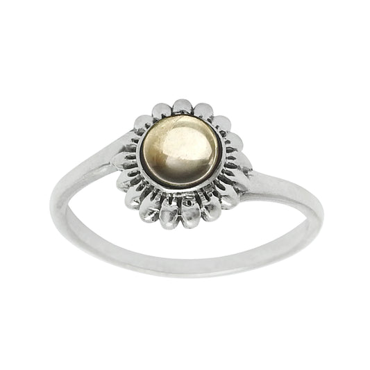 Natural Citrine Solid Silver Handmade Boho Band Bezel Promise Flower Ring