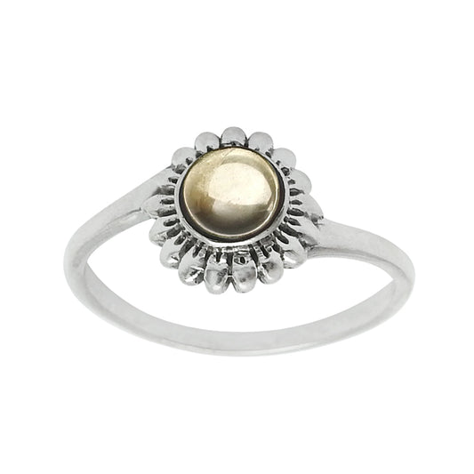 Natural Citrine Solid Silver Handmade Boho Band Bezel Promise Flower Ring