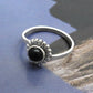 Round Black Onyx Stone Solid Sterling Silver Flower Ethnic Band Boho Ring