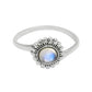 Round Natural Rainbow Moonstone Band Flower Boho Ring Solid Sterling Silver