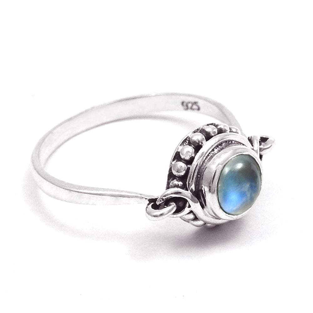 Natural Rainbow Moonstone 925 Silver Daughter Band Crown Chakra Engagement Ring