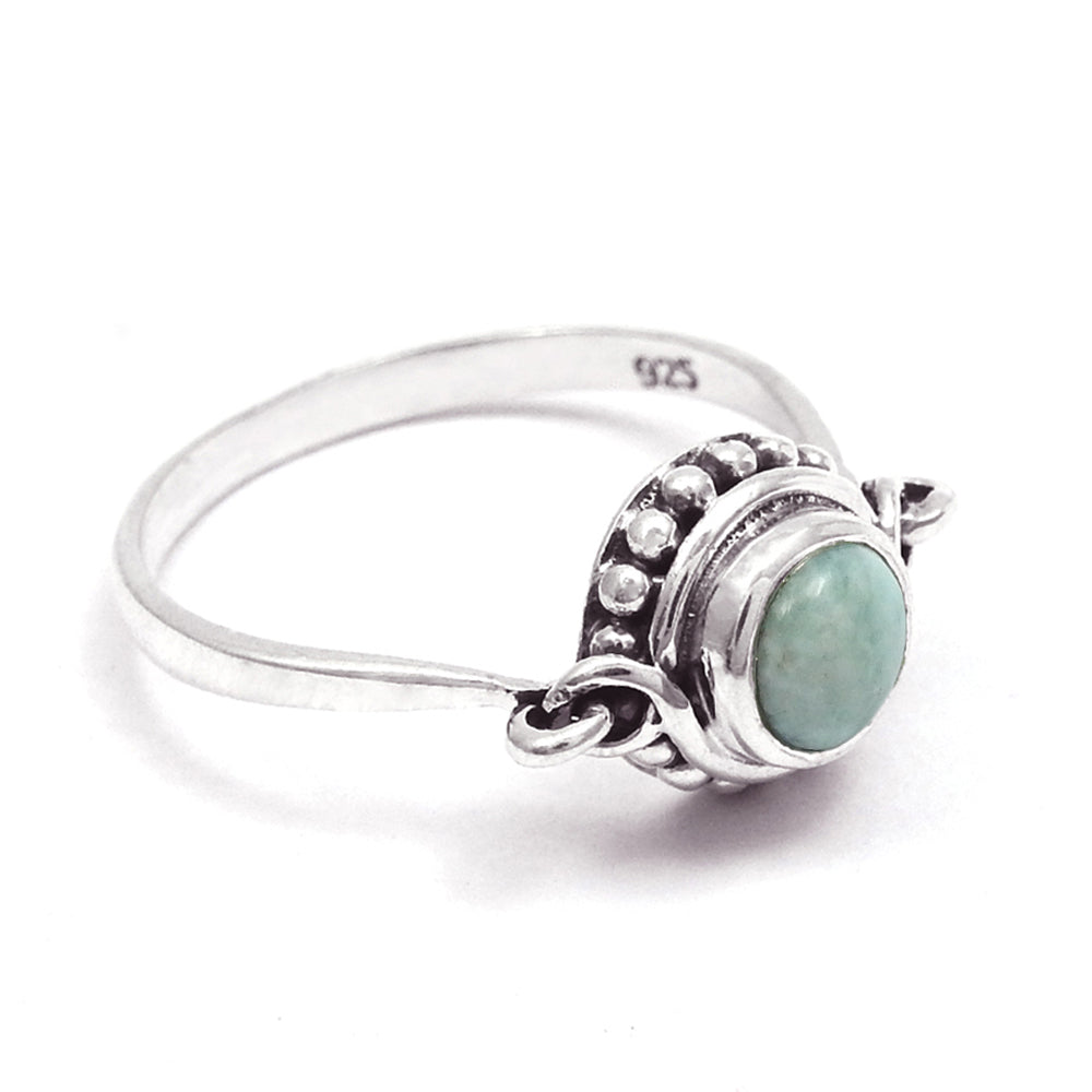 Sterling Silver Round Natural Larimar Cocktail Throat Chakra Boho New Ring