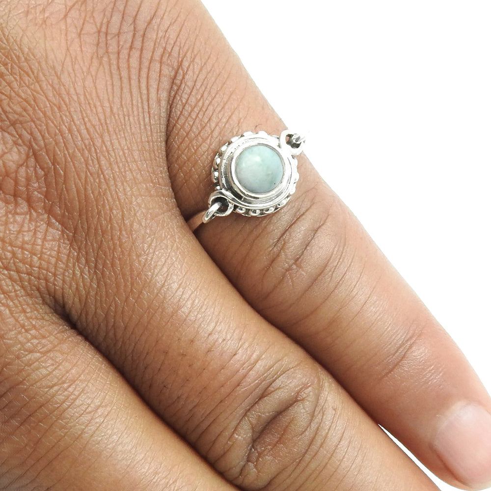 Sterling Silver Round Natural Larimar Cocktail Throat Chakra Boho New Ring