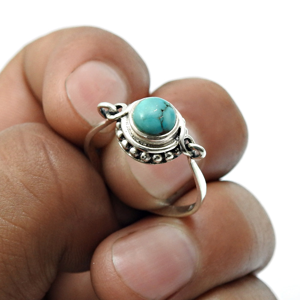 Turquoise Gemstone Daughter New Band Throat Chakra Bezel Ring Solid Silver