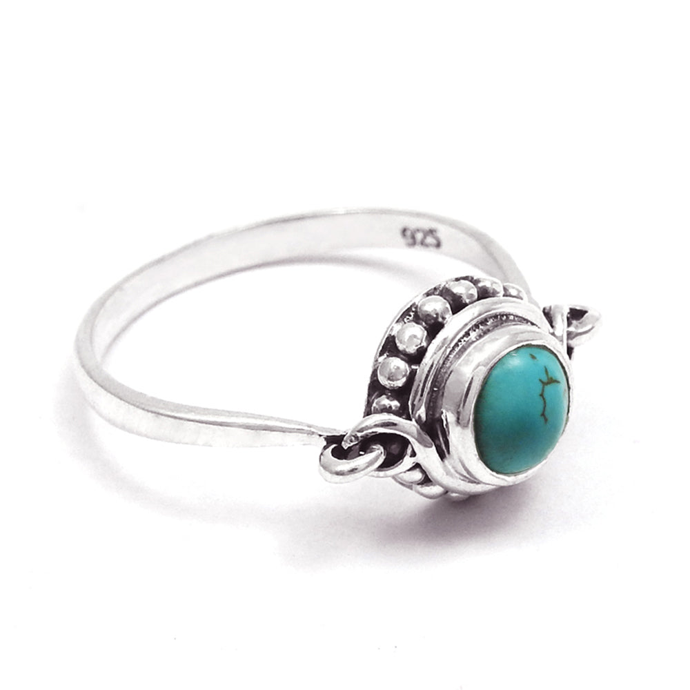 Turquoise Gemstone Daughter New Band Throat Chakra Bezel Ring Solid Silver