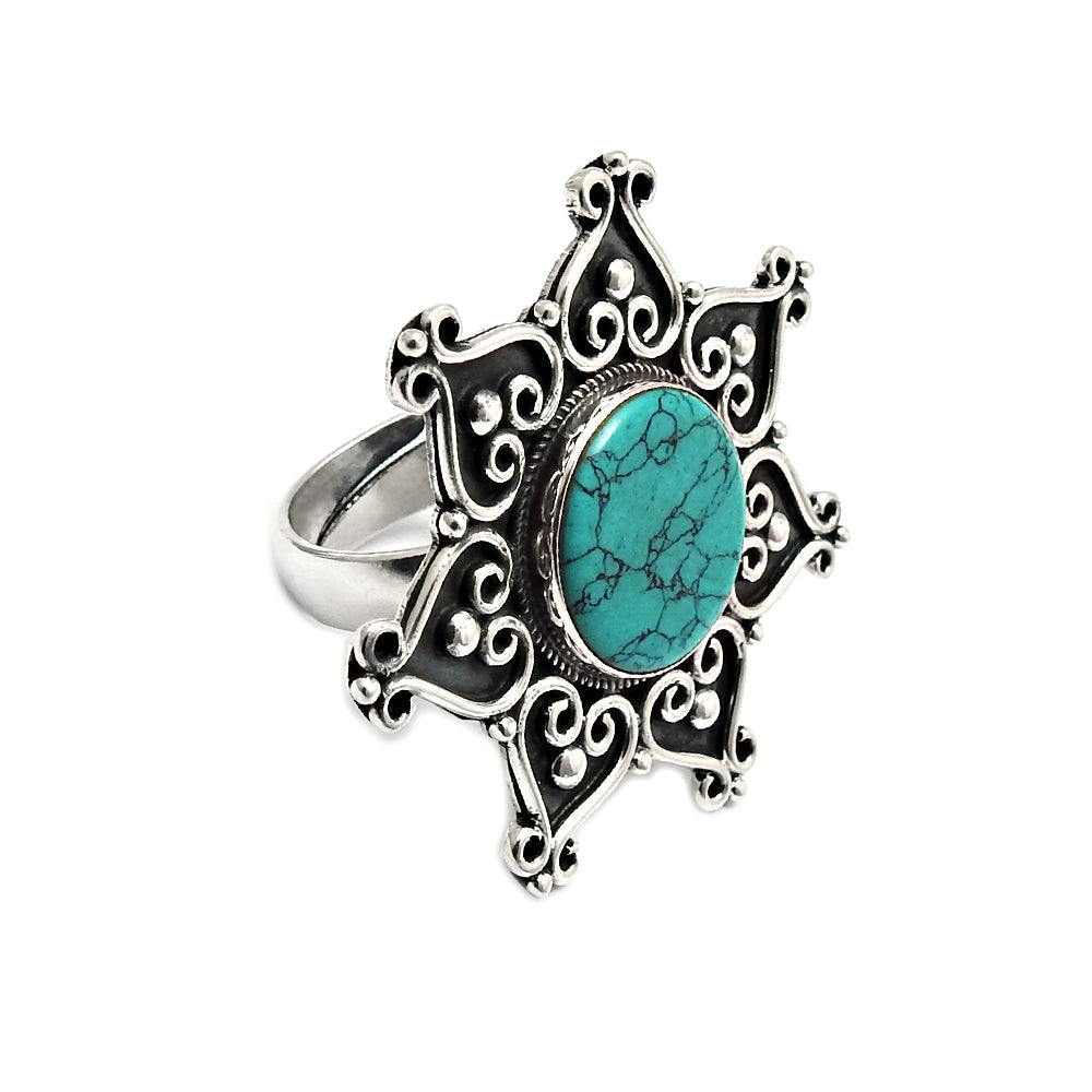 Turquoise Stone Elegant Artisan Sister Bezel Cocktail Handmade Ring 925 Silver