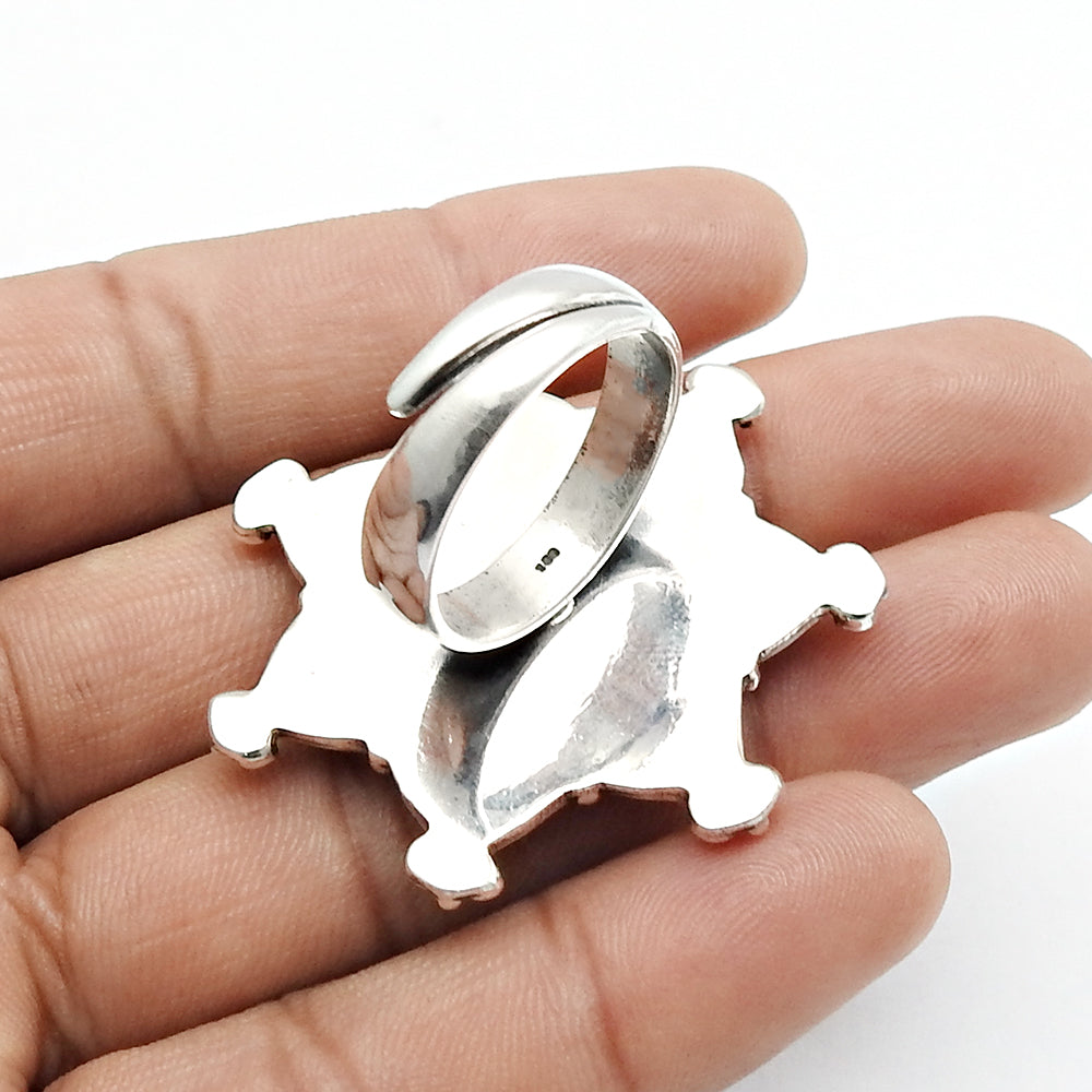 Turquoise Stone Elegant Artisan Sister Bezel Cocktail Handmade Ring 925 Silver