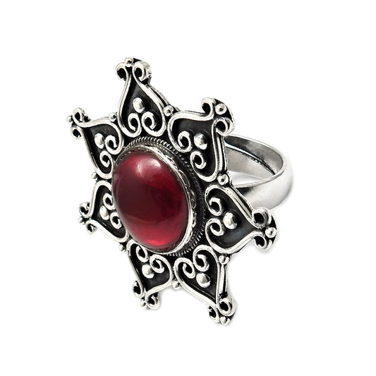 Glass Gemstone Ring 925 Sterling Silver Vintage Jewelry