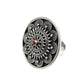 Round Natural Coral Cocktail Unique Antique Artisan Bezel Ring 925 Silver