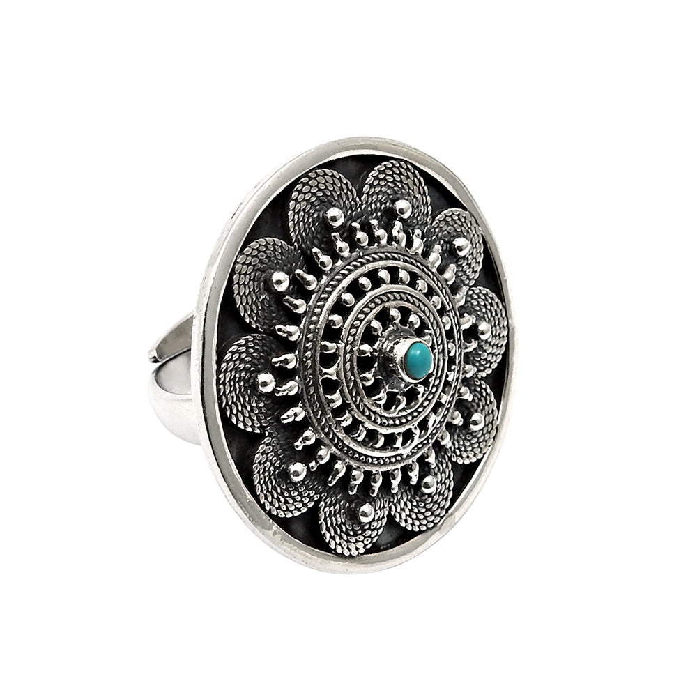 Round Natural Coral Cocktail Unique Antique Artisan Bezel Ring 925 Silver