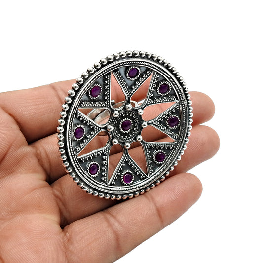 Ruby Gemstone 925 Sterling Silver Adjustable Ring Statement Jewelry