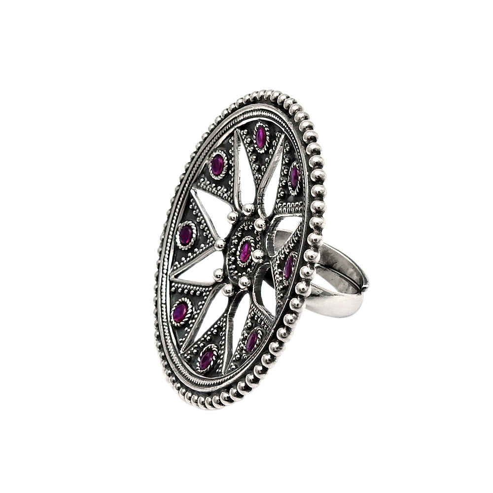 Ruby Gemstone 925 Sterling Silver Adjustable Ring Statement Jewelry