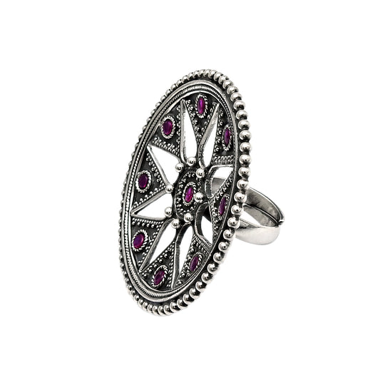 Ruby Gemstone 925 Sterling Silver Adjustable Ring Statement Jewelry