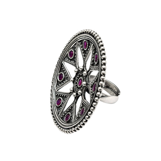 Ruby Gemstone 925 Sterling Silver Adjustable Ring Statement Jewelry