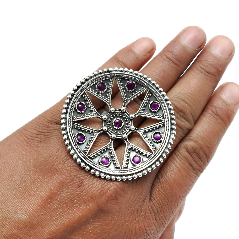 Ruby Gemstone 925 Sterling Silver Adjustable Ring Statement Jewelry