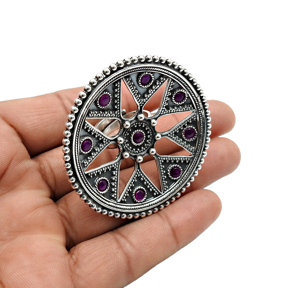 Ruby Gemstone 925 Sterling Silver Adjustable Ring Statement Jewelry