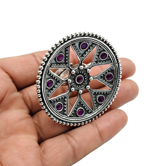 Ruby Gemstone 925 Sterling Silver Adjustable Ring Statement Jewelry