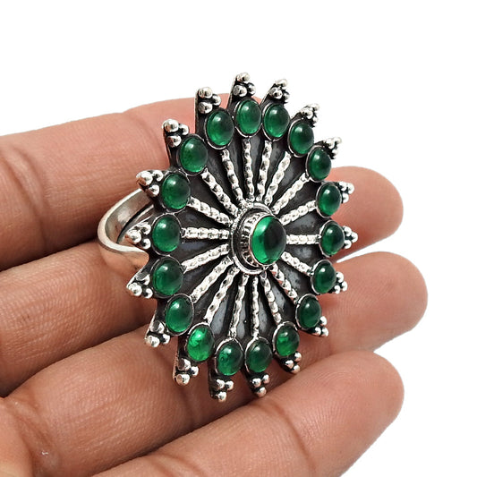 Natural Green Onyx Artisan Cocktail Statement Ring Solid Sterling Silver