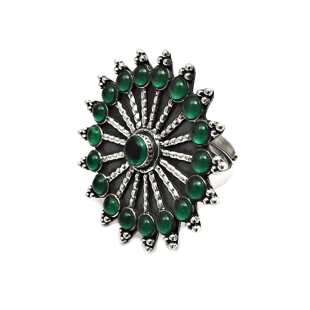 Natural Green Onyx Artisan Cocktail Statement Ring Solid Sterling Silver