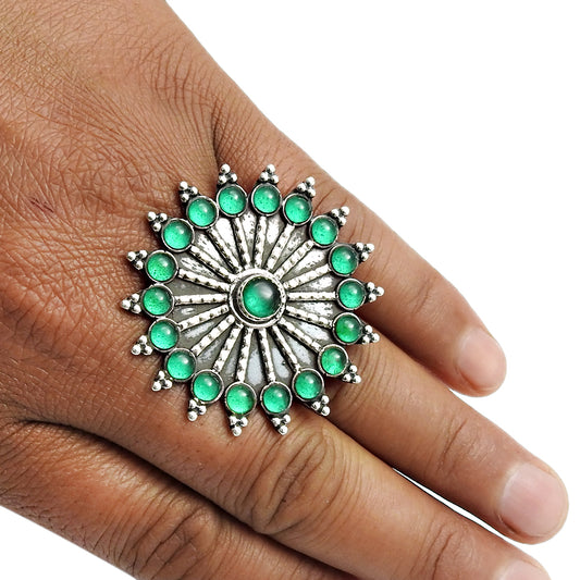 Natural Green Onyx Artisan Cocktail Statement Ring Solid Sterling Silver