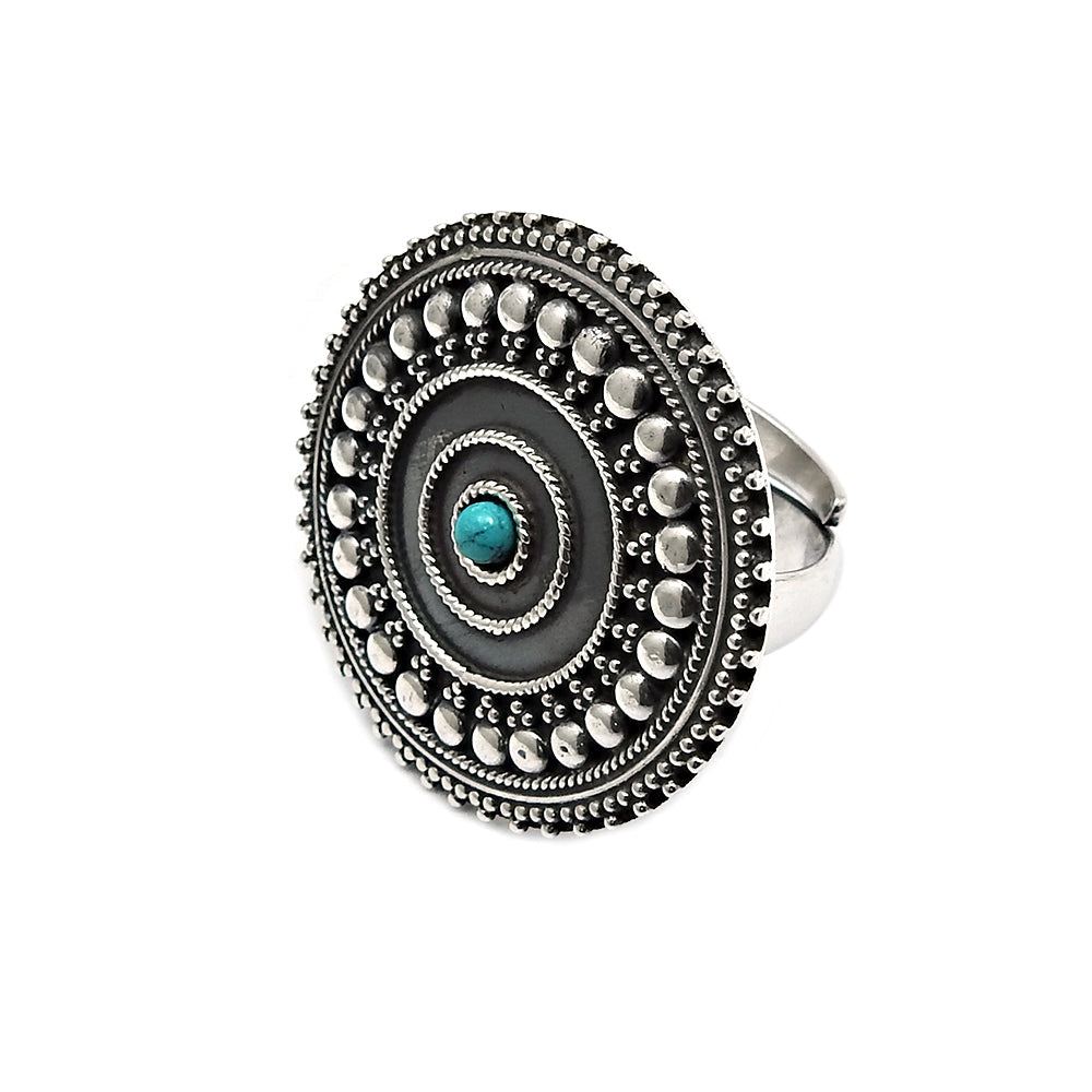 Turquoise Gemstone 925 Silver Antique Artisan December Cocktail Statement Ring