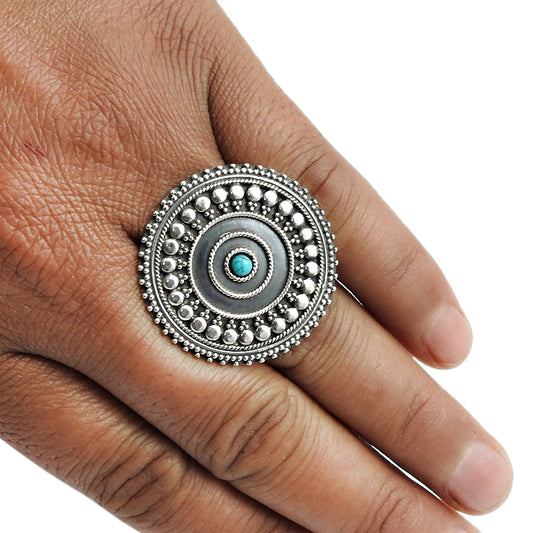 Turquoise Gemstone 925 Silver Antique Artisan December Cocktail Statement Ring