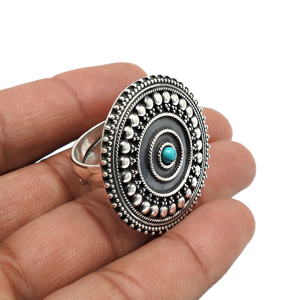 Turquoise Gemstone 925 Silver Antique Artisan December Cocktail Statement Ring