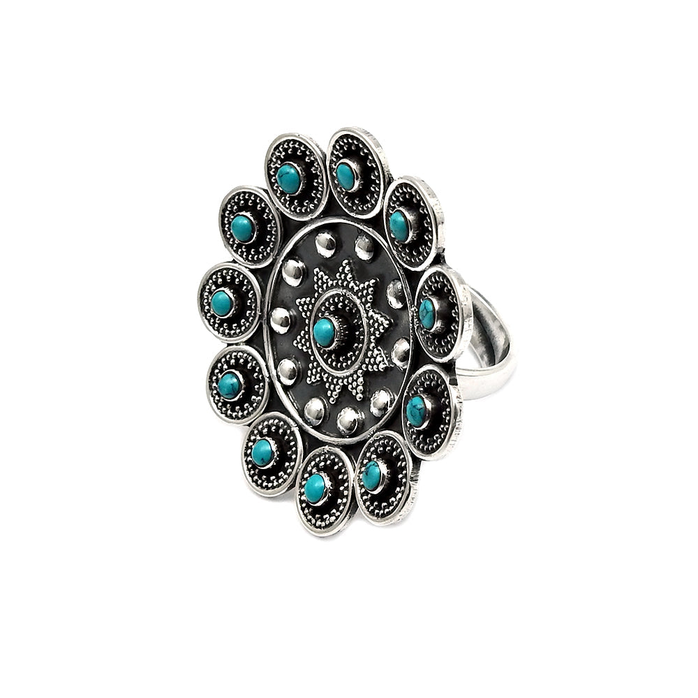 Natural Turquoise Boho Antique Artisan Cocktail Statement Ring 925 Silver