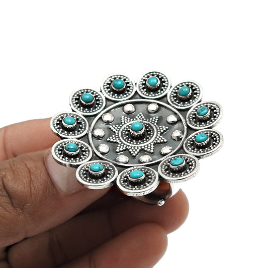 Natural Turquoise Boho Antique Artisan Cocktail Statement Ring 925 Silver