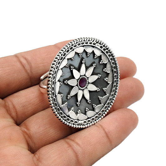 Adjustable Ring Birthstone Ruby 925 Sterling Silver Statement Jewelry