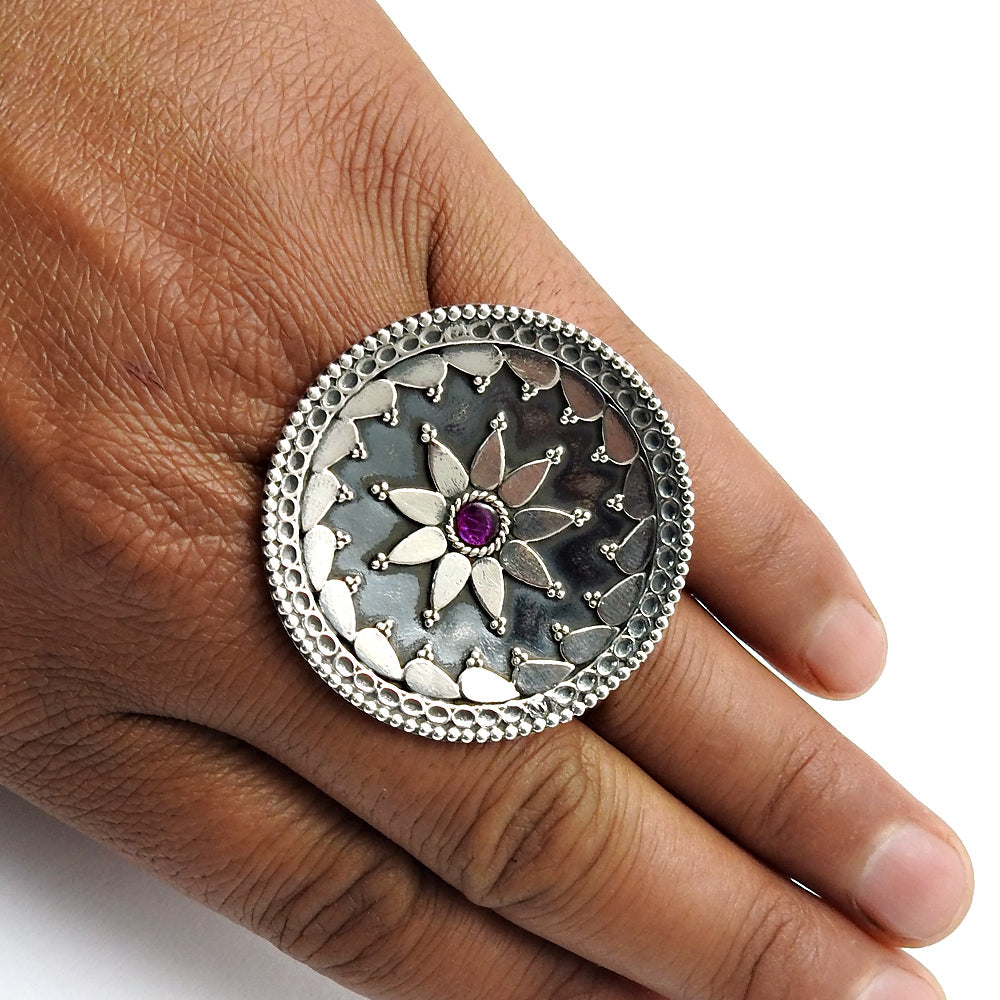 Adjustable Ring Birthstone Ruby 925 Sterling Silver Statement Jewelry