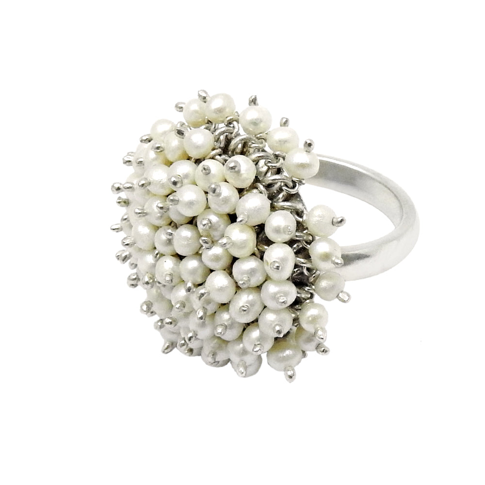 Natural White Pearls Statement Ring 925 Sterling Silver Jewelry Wedding Ring
